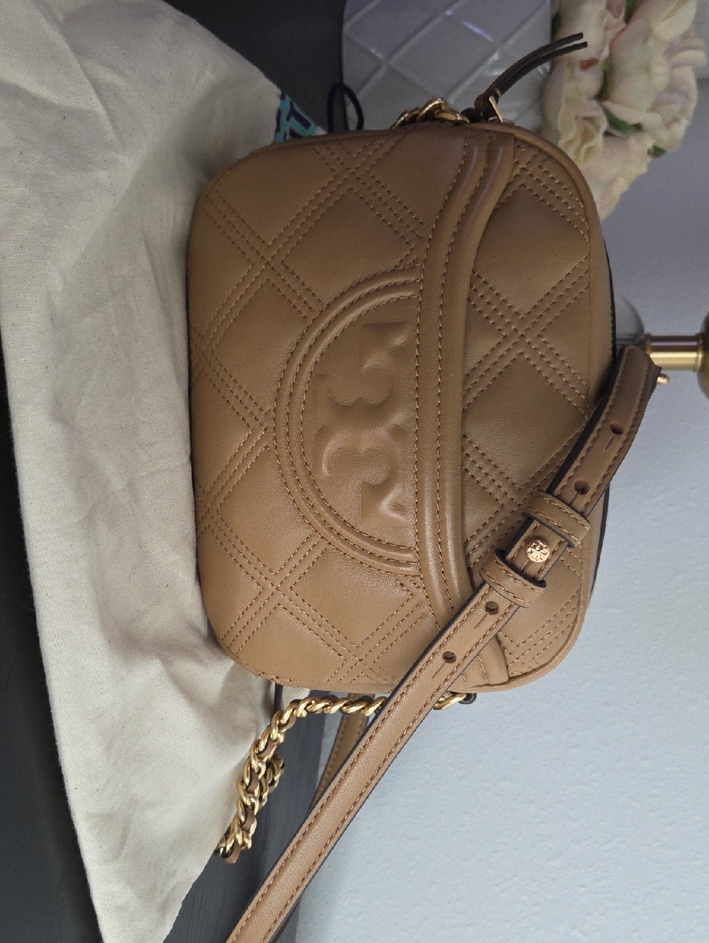 Tory Burch Fleming Soft Camera Leather Crossbody Bag Color Tiramisu